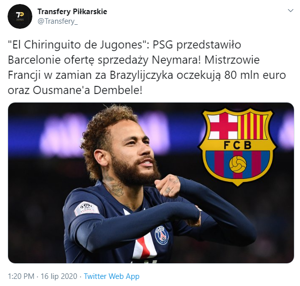 PSG kieruje do Barcy OFERTĘ SPRZEDAŻY NEYMARA